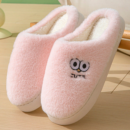 Cute Cartoon Big-eyes Slippers For Couples Winter Warm Non-slip Floor