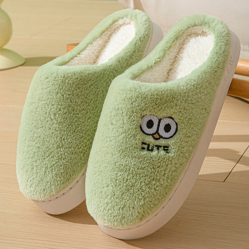 Cute Cartoon Big-eyes Slippers For Couples Winter Warm Non-slip Floor