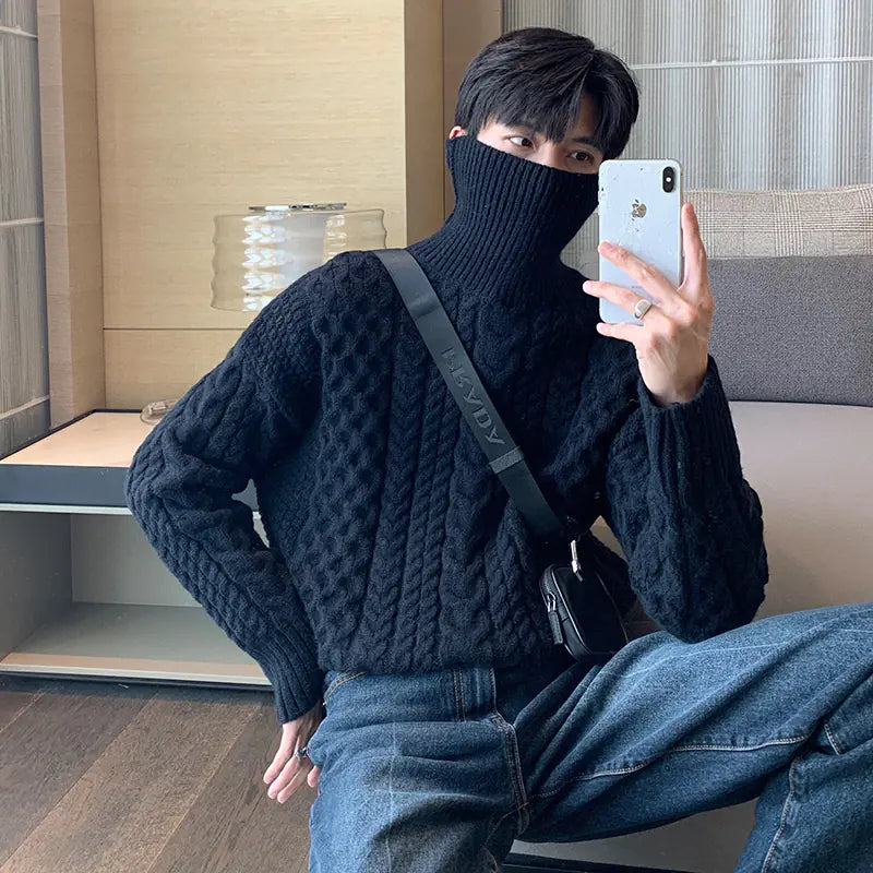 Men's Retro Loose Turtleneck Sweater for Winter