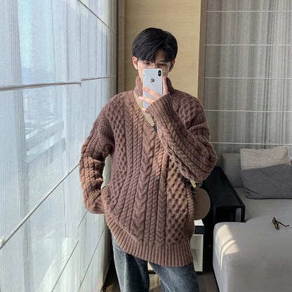Men's Retro Loose Turtleneck Sweater for Winter